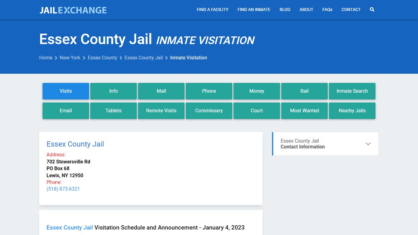 Inmate Visitation - Essex County Jail, NY - Jail Exchange